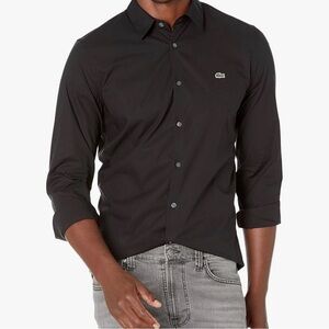 Lacoste Men’s Slim Fit Stretch Long Sleeve Black Button Down Shirt size US 16